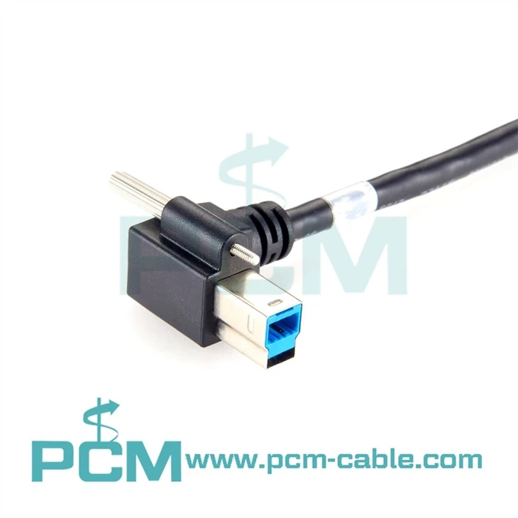 USB 3.0 Cabo USB tipo B de ângulo reto com cabos de visão de máquina com trava de parafuso
