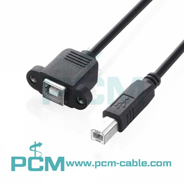Cabo USB 2.{2}} tipo B fêmea para macho para montagem em painel