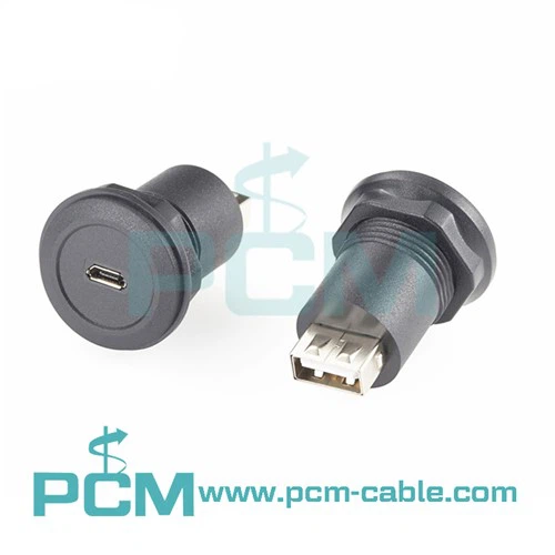 Adaptador Micro USB para USB A para montagem em painel redondo