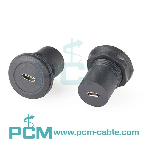 Adaptador de montagem em painel redondo tipo C para micro USB Jack