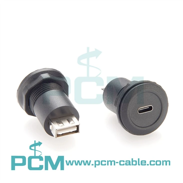 USB C Jack to USB A Jack feedthrough panel mount coupler for Industrial Applications