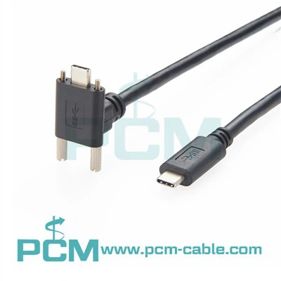 Cabo de câmera de trava de parafuso duplo USB 3.1 angular Tipo C