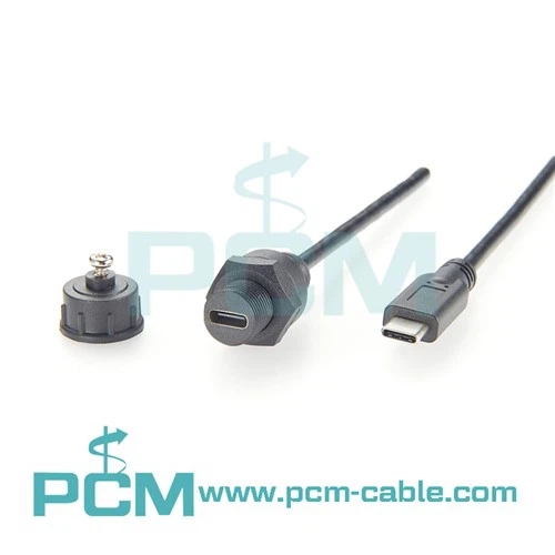 Cabo USB C para montagem em painel à prova d'água